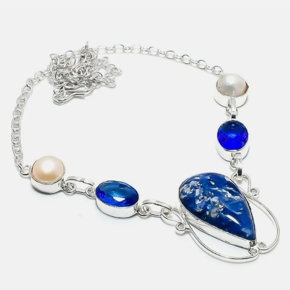 Jewelry - STERLING SILVER LAPIS LAZULI, BLUE TOPAZ AND PEARL NECKLACE